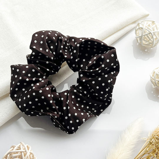 Avizar Classic Scrunchie Hair In Soft Cotton Retro Chic Brown Polka Dot Dark Brown