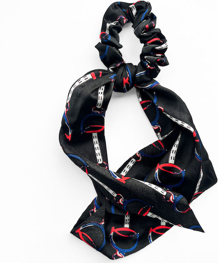 Avizar Scrunchie Long Scarf Hair In Baroque Printed Satin Sublime Black Black Red