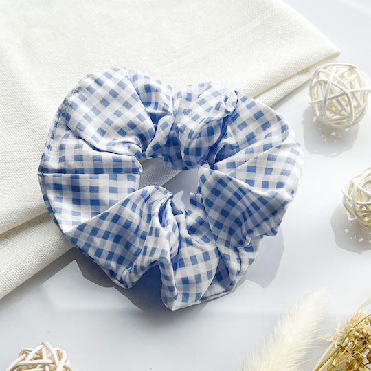 Avizar Classic Scrunchie Vichy Vintage Cotton Hair Pastel Blue Blue
