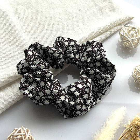 Avizar Classic Scrunchie Hair In Soft Fabric Flowered Delicate Brown Dark Brown