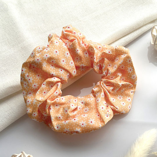 Avizar Classic Scrunchie Hair In Soft Fabric Flowered Delicate Orange Orange