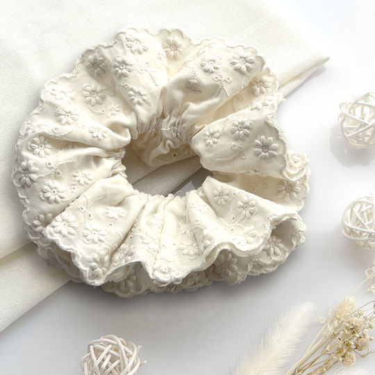 Avizar Classic Scrunchie Hair In Vintage Embroidered Fabric Chic Beige Beige