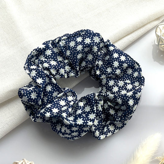 Avizar Classic Scrunchie Hair In Soft Flowered Fabric Delicate Navy Blue Navy Blue