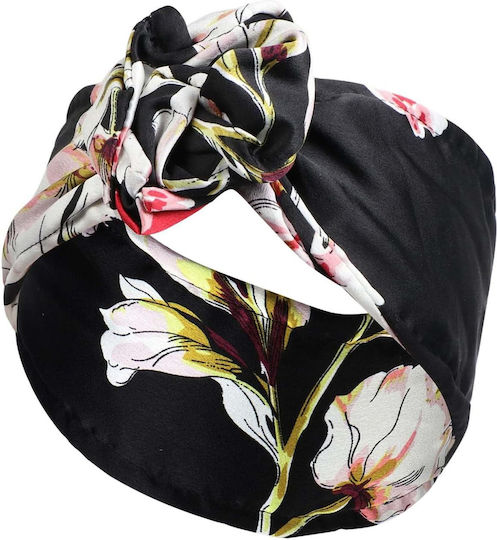 Avizar Banner Style Turban Hair In Flowered Cotton Spring Black Black