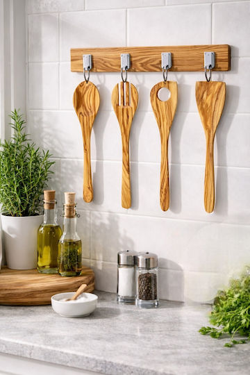 Handmade Cooking Utensil Set 4 Pieces Made of Natural Wood 30cm