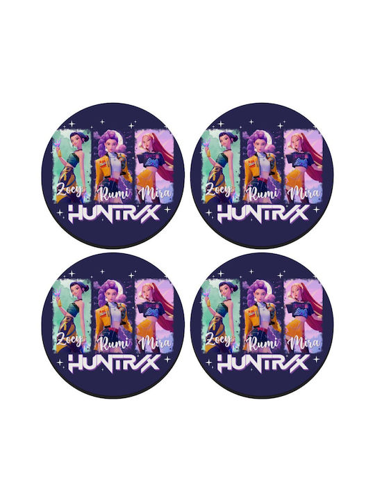 Koupakoupa Huntr X K-pop Girl Group Round Wooden Coaster Set of 4