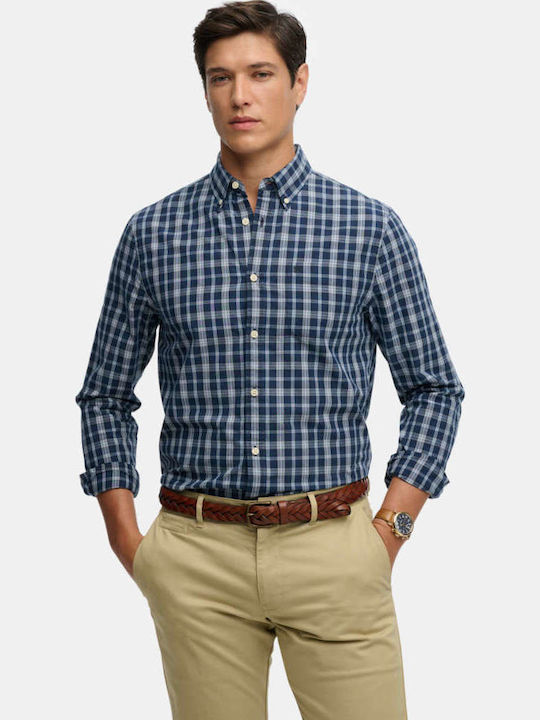 Long Sleeve Shirt in Regular Fit Checked Blue