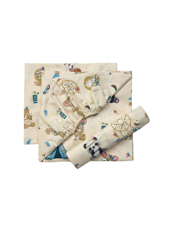 Bunny Bebe Baby Crib Sheets Set Cotton Fitted Boho Beige 160x110cm 3 Pieces
