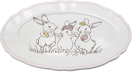 Ceramic Easter Platter Rabbit White-Pink 25.7x17.6cm 818-00015 – Rectangular Serving Platter
