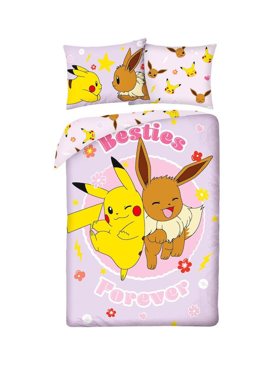 Halantex Pokemon Set Kids Single Duvet Cover With Pillowcase Pink 140x200cm