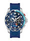 Herrenuhr 46 mm mit Quarzwerk und blauem Kautschukarmband