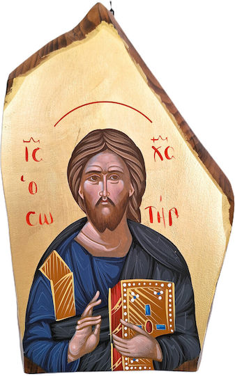 Jesus Christ Handmade Icon Paintings Crafted on Natural Beech Wood Gold Leaf Height 23 Cm Width 13 Cm