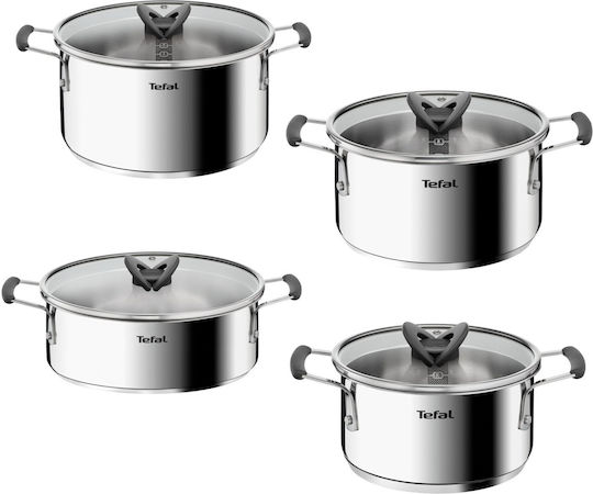Tefal Optispace Σετ Κατσαρόλες από Ανοξείδωτο Ατσάλι με Αντικολλητική Επίστρωση 4 Σκευών