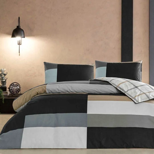 Tac Cotton Duvet Cover Set 200x220cm Double With 2 Pillowcases & 1 Bed Sheet Anthracite