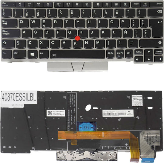 Spanish Laptop Keyboard Lenovo Thinkpad X280 20kf X390 20q1 20sc A285 20mw X395 20nl 20nm L13 Yoga 20r5 20r6 Gen 2 20vh X13 20t3 01yp080 ES with Pointer Backlight Black Silver Frame Code 40870essilbl