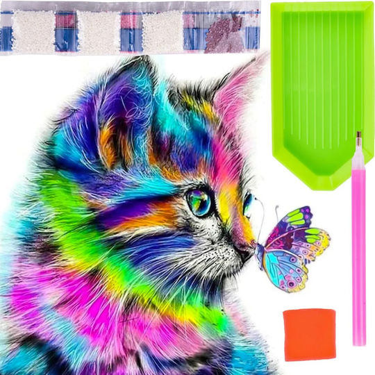 Mosaic Diamond Embroidery Zola Multicolor Cat Butterfly Design Accessories Included 15 X 20 Cm