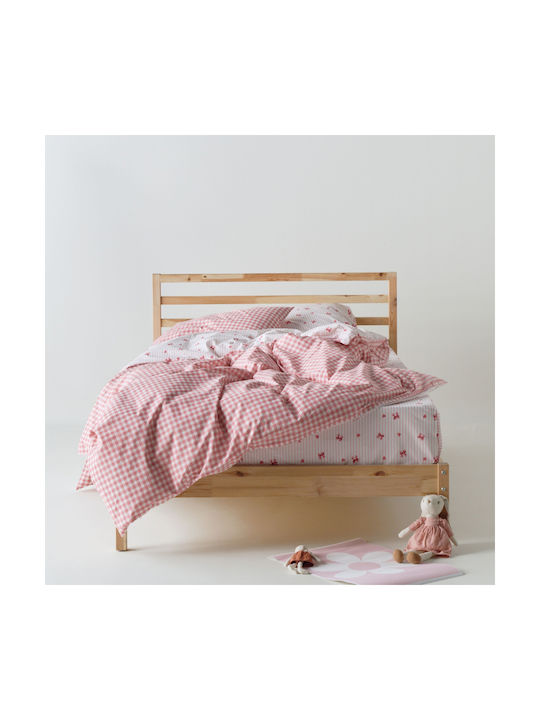 Kentia Set Cearceafuri Single Din Bumbac Sassy Alb-roz 160x270cm 3 Bucăți