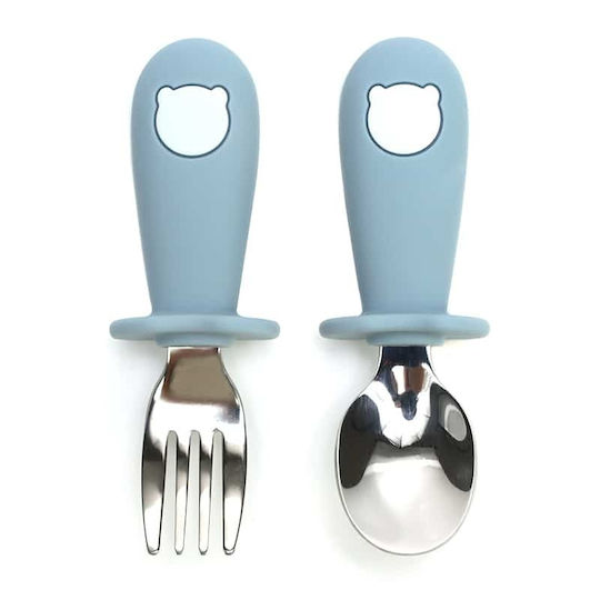 Amek Toys Set of Baby Cutlery Made of Silicone for 6+ Months Blue 2 Pieces