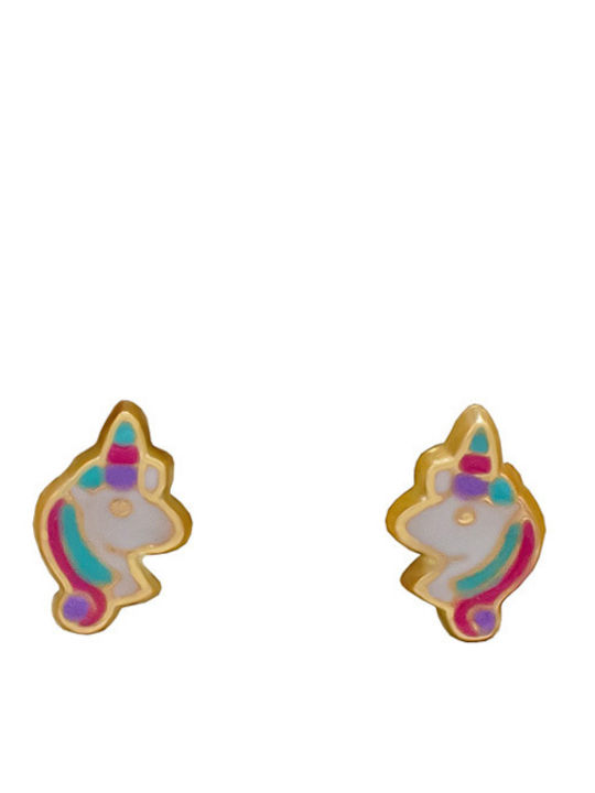 Savvas Design Kids Earrings Studs Unicorns In 9K Gold SK002089