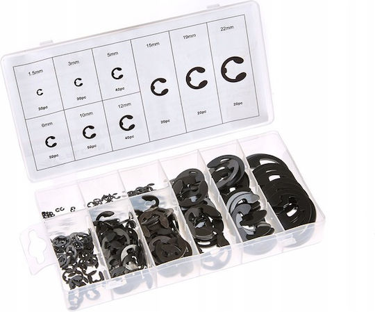 Set 300 Cleme Inel De Siguranță Tip E Zola Mărimi 1.5 3 5 6 10 12 15 19 22 Mm Oțel Fosfatat Cutie De Depozitare
