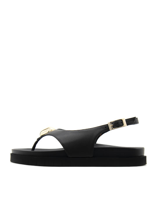 Δερμάτινα Γυναικεία Σανδάλια Flatforms Μαύρα