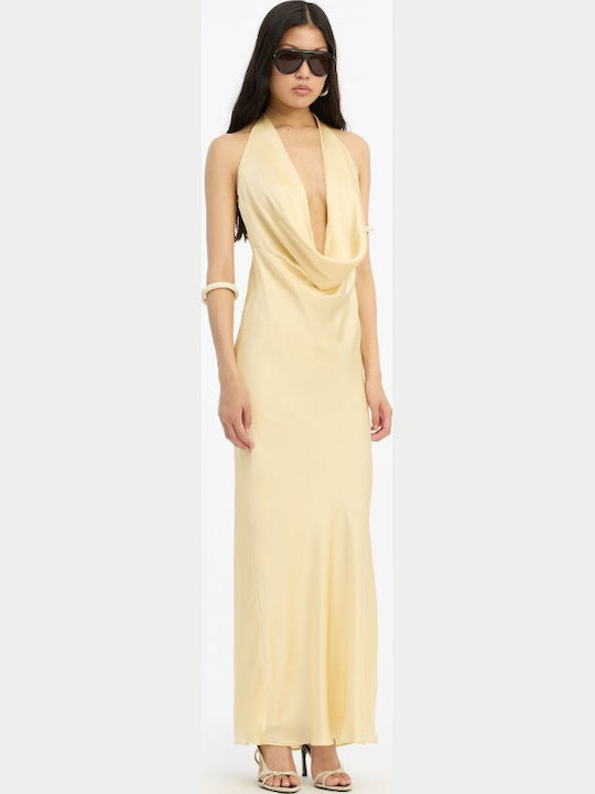 Rotate Rochie Satin Nuntă - Botez Galbenă