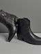 Leather Women's Ankle Boots Cowboy with Medium Heel Black