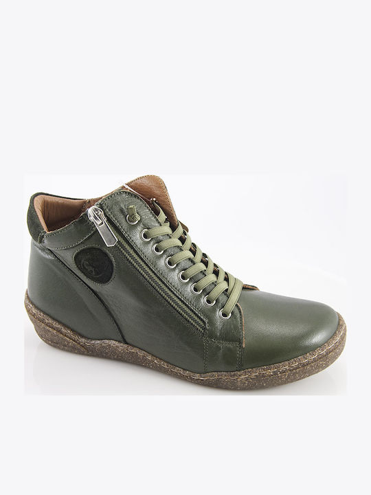Leather Women's Ankle Boots Green