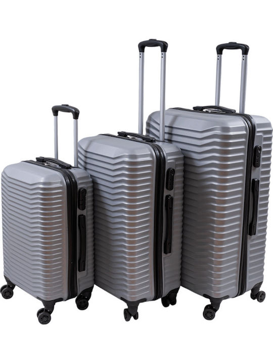 Hard Silver Travel Suitcases with 4 Wheels Set of 3 Pieces