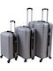 Hard Silver Travel Suitcases with 4 Wheels Set of 3 Pieces
