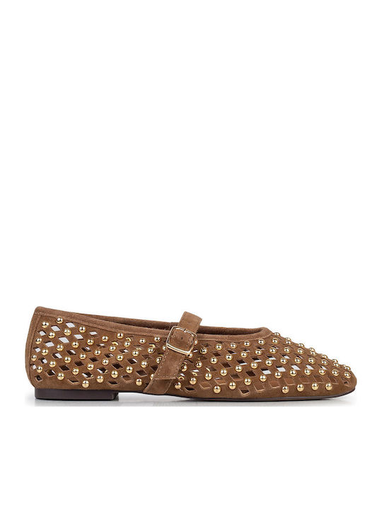 Inuovo Women's Ballerina Shoes In Tabac Brown Colour
