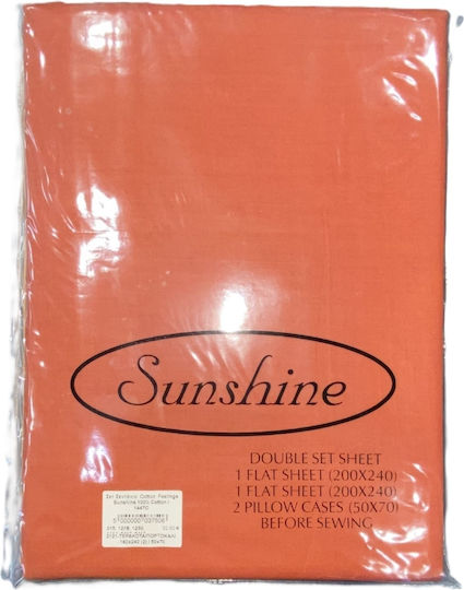 Sunshine Single Cotton Sheet Set Terracotta/Orange 160x240cm