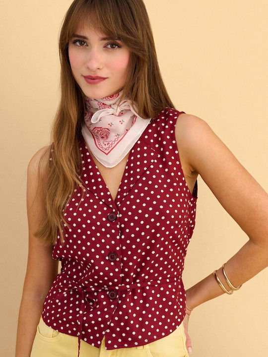 Sleeveless Women's Shirt Spice Red Polka Dot