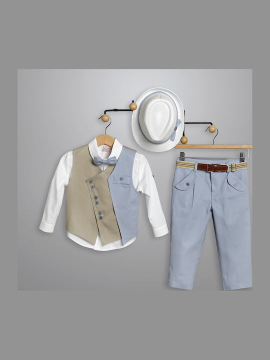Baptism Suit Boy Sky Blue-Beige 3021-1 New Life Nl-26-3021-1