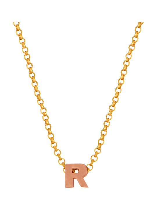 Abadianakis Colier Monogramă "R" Din Argint Placat Cu Aur Roz Roz