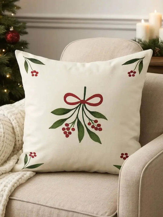 Pillow Case Mistletoe 50x50 Cotton Branches & Bow Pghd0137