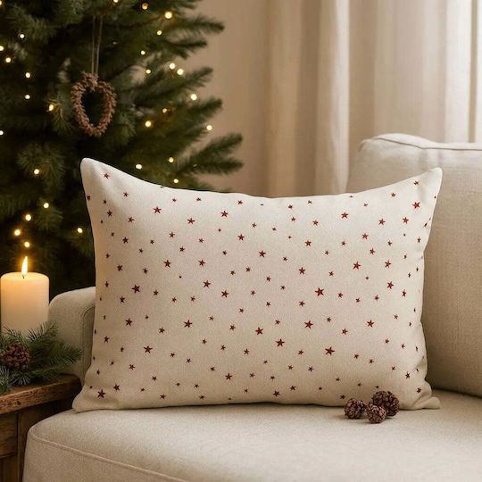Christmas Pillow Case 50x30 Natural Cotton Stars Pghd0136