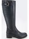 Leder Damenstiefel mit Gummi Schwarz