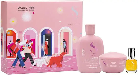 Alfaparf Milano Semi Di Lino Moisture Intensive Hydrating Gift Set Holiday Kit 3 Pcs