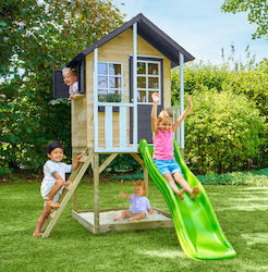 Wooden Treehouse Playhouse Blue Roof Sandbox Ladder Wonderful Veranda Slide