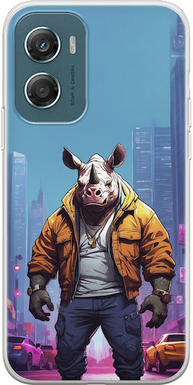 Street Animals Rhinoceros Motorola Moto G06 Flexible TPU Transparent Silicone Mobile Phone Case