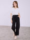 Celestino Women's Pantaloons Cotton Monochrome Loose Fit Black