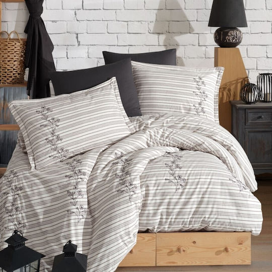 Clasy Home Σετ Παπλωματοθήκη 200x220cm Διπλή με 2 Μαξιλαροθήκες & 1 Σεντόνι Εκρού