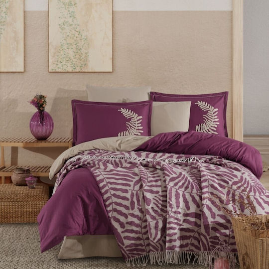 Cottonbox Set Huse Pentru Pilote 100% Bumbac 200x220cm Dublă Cu 2 Fețe De Pernă & 1 Cearșaf Violet