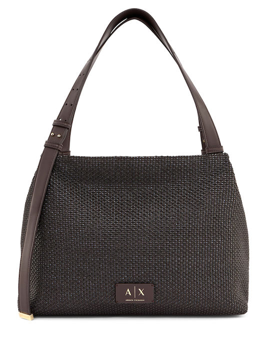 Armani Exchange Straw Women's Shoulder Shopper Bag Brown