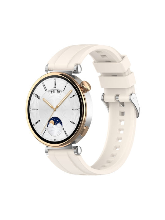 Huawei Watch Gt4 41mm Official Steps Style Silver Buckle Silicone Watch Band Starlight Color
