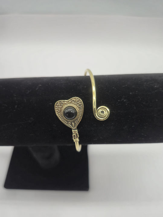 Brass Bracelet Black Tourmaline Open Handmade Jewelry