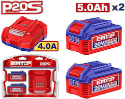 Emtop Σετ 2 Μπαταριών Εργαλείου Λιθίου 20V με Φορτιστή ELBCPK2513