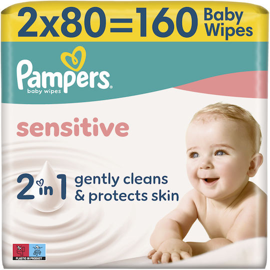 Pampers Sensitive Υποαλλεργικά Μωρομάντηλα χωρίς Οινόπνευμα & Parabens 160τμχ