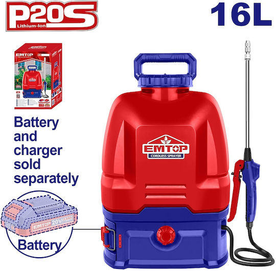 Emtop Pulverizator cu Rucsac 20V cu Baterie cu Capacitate 16l